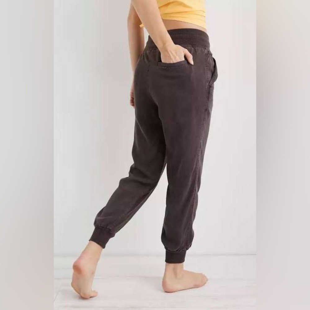 Aerie Dark Purple/Brown Ribbed Woven Lyocell Joggers Size Small EUC - Picture 2 of 14